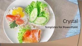  Presentation with wafers - Slide deck having tasty breakfast of rice wafers with vegetables and bacon on plate background and a coral colored foreground