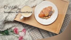 Presentation with croissant - Cool new PPT theme with tasty breakfast with croissant on bed backdrop and a soft green colored foreground