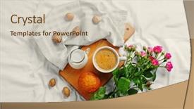  Presentation with cup cake - Slide deck featuring coffee and delicious cake background and a soft green colored foreground