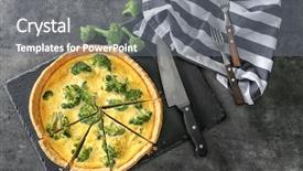  Presentation with table appoinment - Slide deck featuring tasty broccoli quiche on table background and a gray colored foreground