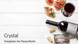  Presentation with served - Slide set having tasty bruschetta served with wine background and a white colored foreground