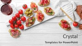  Presentation with wine tasting - Amazing theme having tasty bruschetta served with wine backdrop and a light gray colored foreground