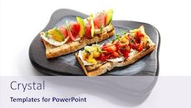  Presentation with tuna fish - Slides having tasty-bruschetta-with-fish background and a sky blue colored foreground