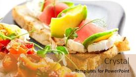  Presentation with tuna fish - PPT theme consisting of tasty-bruschetta-with-fish background and a gold colored foreground