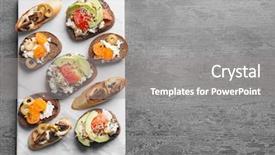  Presentation with risk top view - Cool new presentation theme with tasty bruschettas on board top backdrop and a gray colored foreground