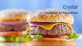  Presentation with focus - Slides enhanced with tasty burger - cheeseburger with blue background background and a light blue colored foreground