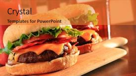  Presentation with bacon - Presentation theme having tasty burger - juicy bacon cheeseburgers background and a gold colored foreground