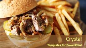  Presentation with burger fries - PPT theme consisting of tasty-burger-and-french-fries background and a tawny brown colored foreground
