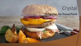  Presentation with burger - Presentation with tasty burger and potatoes on slate plate background and a light gray colored foreground