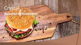  Presentation with burger - Slide set enhanced with tasty burger on cutting boarrd background and a coral colored foreground