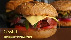  Presentation with burger - Beautiful presentation featuring tasty burger on slate plate closeup backdrop and a tawny brown colored foreground