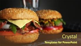  Presentation with burger - Colorful PPT theme enhanced with tasty burger on slate plate closeup backdrop and a tawny brown colored foreground
