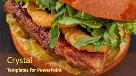  Presentation with burger - PPT theme with tasty-burger-with-beef-cutlet background and a  colored foreground