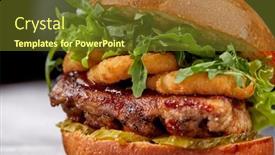  Presentation with burger - Presentation design enhanced with tasty-burger-with-beef-cutlet background and a tawny brown colored foreground