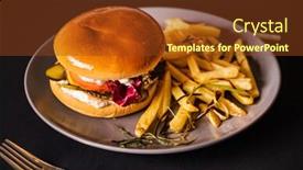  Presentation with burger fries - Colorful presentation design enhanced with tasty-burger-with-french-fries backdrop and a tawny brown colored foreground