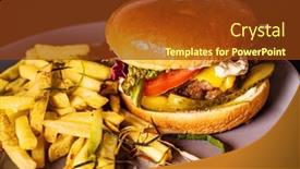  Presentation with burger fries - PPT theme having tasty-burger-with-french-fries background and a tawny brown colored foreground