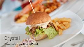  Presentation with burger fries - Presentation theme featuring tasty-burger-with-french-fries and a coral colored foreground