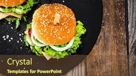  Presentation with burgers - Slide set enhanced with tasty burgers served black stone plate background and a tawny brown colored foreground