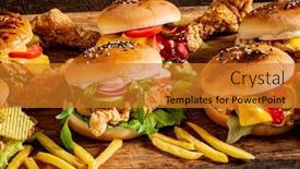  Presentation with burgers - PPT theme consisting of tasty-burgers-with-french-fries background and a gold colored foreground
