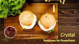  Presentation with burgers - Beautiful theme featuring tasty burgers with fried egg backdrop and a tawny brown colored foreground
