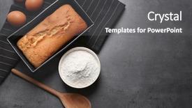  Presentation with baking cake - Cool new presentation with tasty butter cake in baking dish on table backdrop and a gray colored foreground