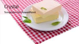  Presentation with butter - PPT theme having tasty butter on plate isolated on white background and a lemonade colored foreground