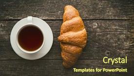  Presentation with tea croissant - Beautiful slides featuring tasty buttery croissant and cup of tea top view backdrop and a tawny brown colored foreground