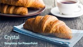  Presentation with croissant - PPT layouts consisting of tasty buttery croissant on old wooden table background and a ocean colored foreground