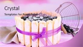  Presentation with blueberries - Presentation theme having tasty cake charlotte with blueberries on wooden table on light background background and a lavender colored foreground