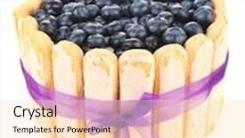  Presentation with blueberries - Cool new theme with tasty cake charlotte with blueberries isolated on white backdrop and a lemonade colored foreground