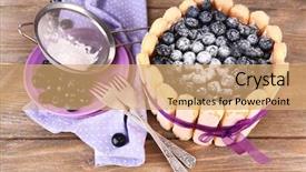  Presentation with blueberries - Slides consisting of tasty cake charlotte with blueberries on wooden table background and a coral colored foreground