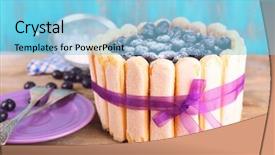  Presentation with blueberries - Cool new presentation theme with tasty cake charlotte with blueberries on wooden table backdrop and a light blue colored foreground