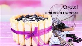  Presentation with blueberries - Beautiful PPT theme featuring tasty cake charlotte with blueberries on wooden table on light background backdrop and a lavender colored foreground