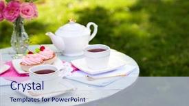  Presentation with tea coffee - Cool new presentation with tasty cakes in garden backdrop and a sky blue colored foreground