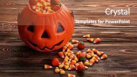  Presentation with halloween candy assorti - Colorful presentation theme enhanced with tasty candies and halloween decor backdrop and a coral colored foreground
