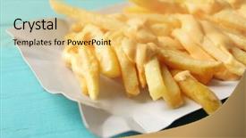  Presentation with blue cheese - PPT theme having tasty cheese fries on blue wooden table background and a yellow colored foreground