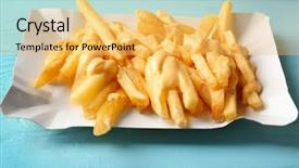  Presentation with blue cheese - Slide set having tasty cheese fries on blue background and a yellow colored foreground