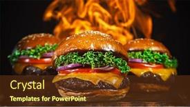  Presentation with flames - Theme with tasty-cheeseburgers-lying-on-vintage background and a tawny brown colored foreground