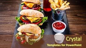  Presentation with black girl sexy fashionable mulatto - Theme having tasty cheeseburgers with french fries background and a tawny brown colored foreground