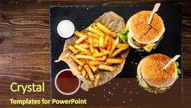  Presentation with black girl sexy fashionable mulatto - Slide deck with tasty cheeseburgers with french fries background and a tawny brown colored foreground