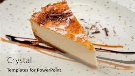  Presentation with cheesecake - Theme enhanced with tasty-cheesecake-with-chocolate-sauce background and a soft green colored foreground