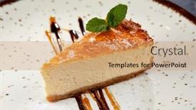  Presentation with cheesecake - Presentation theme enhanced with tasty-cheesecake-with-chocolate-sauce background and a coral colored foreground