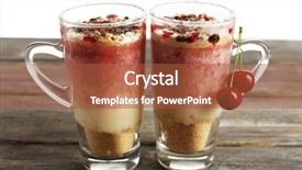  Presentation with dessert - Presentation theme consisting of tasty cherry dessert on table background and a red colored foreground