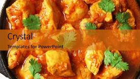  Presentation with chicken curry - Slide deck with karier - tasty chicken curry in pan background and a gold colored foreground