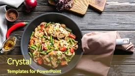  Presentation with chicken - Slides featuring tasty chicken marsala on pan background and a tawny brown colored foreground