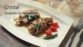  Presentation with chicken - Audience pleasing theme consisting of tasty chicken marsala on plate backdrop and a soft green colored foreground