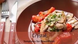  Presentation with mushrooms - Presentation design enhanced with tasty chicken marsala with mushrooms background and a  colored foreground