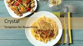 Presentation with pasta - Slide set consisting of tasty chicken marsala with pasta background and a  colored foreground