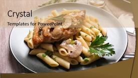  Presentation with pasta - Slide deck enhanced with tasty chicken marsala with pasta background and a  colored foreground