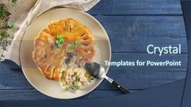  Presentation with peas - PPT theme having top view spoons filled - tasty chicken pot pie background and a ocean colored foreground
